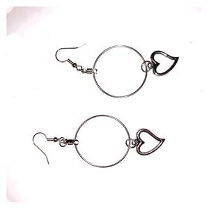 Simple large hoops , W/ heart charms